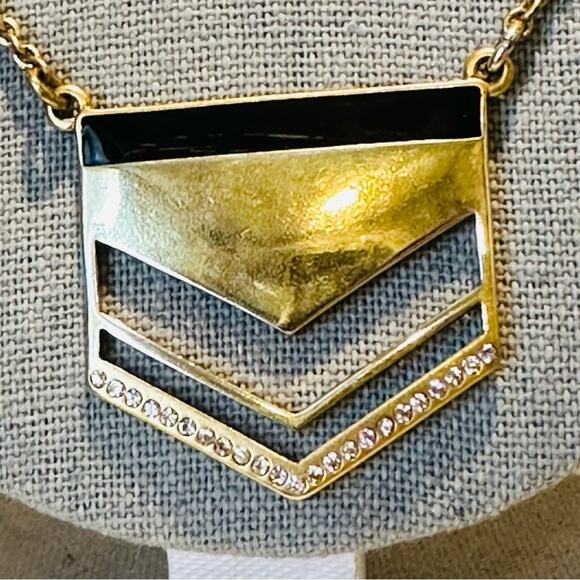 J. Crew - Long Gold/Brass Arrow Necklace, with black enamel and clear crystals - Picture 2 of 4